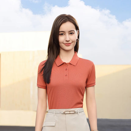 2026 NEW Solid Polo Shirts Womens Commuting Basics T-Shirts Comfy Button Shirt Solid Sport Tops Office Daily  Womans Clothes