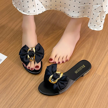 Summer Elegant Round Toe Butterfly Sexy Low Heel Casual Slippers Fashionable Hot Selling New Comfortable Plus Size Women's Shoes