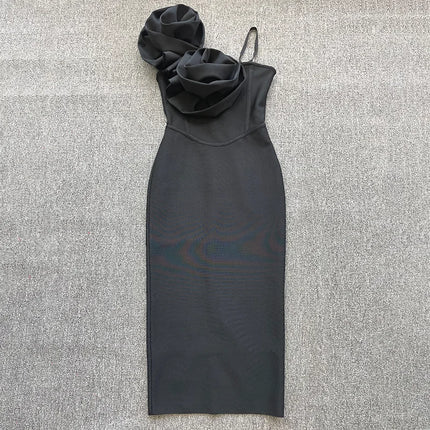 CM.YAYA Women Floral Applique Sleeveless Strap Midi Dress 2026 Summer Elegant Holiday Birthday Sexy Club Party Evening Dresses