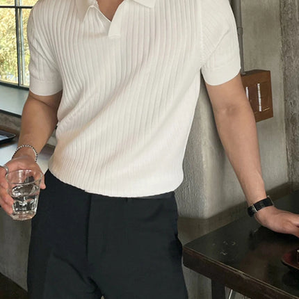 2026 Summer Breathable Knitted Short Sleeve polos homme Casual Business Striped Lapel Polo T-shirts Men's Y2K Vintage Tee Tops