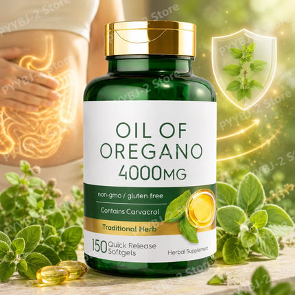 65:1 Oregano Leaf Extract Softgels Digestive Wellness Antioxidant Support with Olive Oil and Carvacrol 150 Count