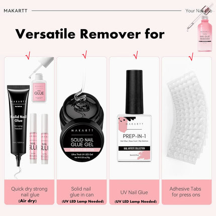 Makartt Nail Glue Remover for Press On Nails, Dissolves in 5 Mins, No Damage No Filing, Gentle Safe for Natural Nails Manicure