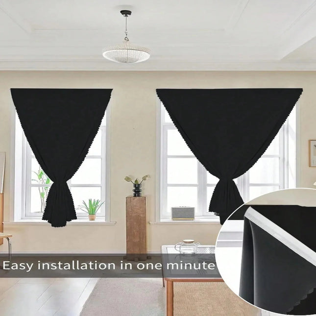 1pc 100% Blackout Curtain, Self-Adhesive No Drilling Required, Sunlight Blocking Heat Insulation Privacy Protection