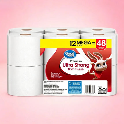 ICUTE-Great Value Ultra Strong 2-Ply Toilet Paper, 12 Mega Rolls, Compare to Charmin Ultra Strong,Fast Delivery