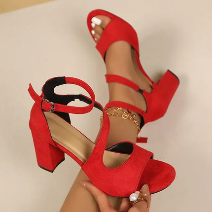 2026 Summer New Women Sandals Ankle Strap Heels Women Open Toe Chunky High Heels Shoes for Women Party Dress Sandals Big Size 43