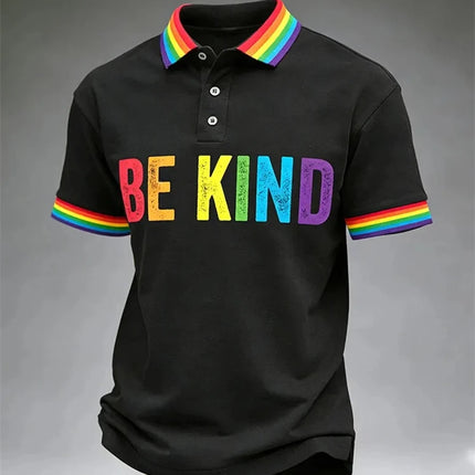 Men's Solid-Color Summer Casual Breathable Polo Shirt Rainbow Collar Fashion Polo Shirt Men's Striped Short-Sleeve Shirt