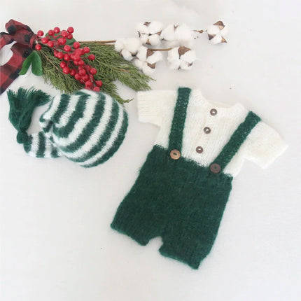 Newborn Knitted Angola Fuzzy Romper Baby Animal Outfit Photography Props Baby Cartoon Wolf Footed Overall Sets Photo Props