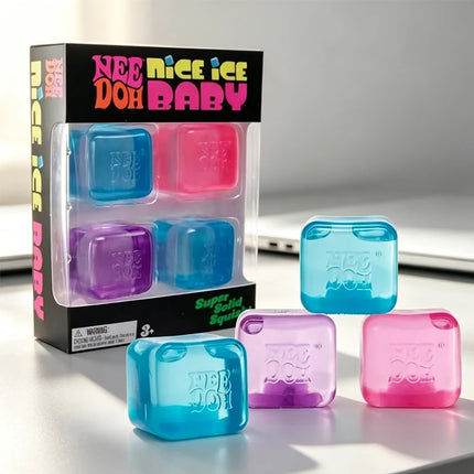 Schyllin Needoh Nice Ice Baby Fidget Cube 4 Pack Super Solid Squish Sensory Toys Non-toxic Squeeze Toys for ADHD and Autism Gift