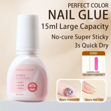 PERFECT COLOR Nail Glue and Nail Glue Remover, for Press On Nails Strong 15ml Nails Tips, No UV Lamp Needed