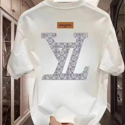 2026 new T-shirt men's high neck short sleeved brand classic print  Lv pure cotton casual versatile round neck short sleeved