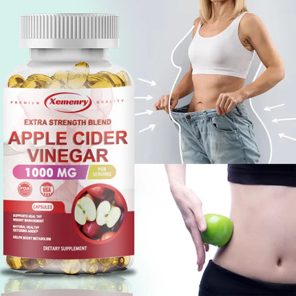 Apple Cider Vinegar Capsules - Fat Burning, Detox, Slimming, Boosts Metabolism, Healthy Weight Management