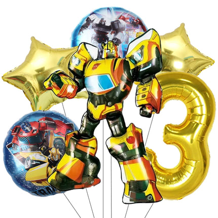 6pcs Transformation Optimus Prime Bumblebee Theme Aluminum Film Digital Balloon Boy Gift Birthday Party Decorations Baby Shower