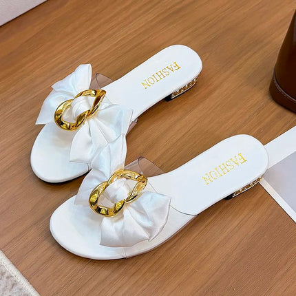 Summer Elegant Round Toe Butterfly Sexy Low Heel Casual Slippers Fashionable Hot Selling New Comfortable Plus Size Women's Shoes