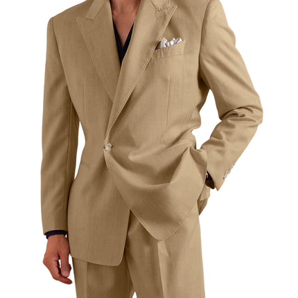 Men's Linen Set 2 Piece Peak Lapel 1 Button Slim Fit Blazer Straight Trousers Lightweight Breathable Summer Casual Wedding Party