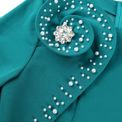 Elegant Church Dresses Long Sleeves 3D Flower Beading Women Peplum O Neck Long Sleeves Midi Evening Party Wedding Guest Autum