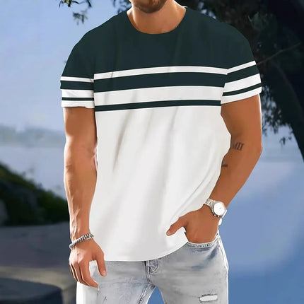 Striped T-Shirts Color Block Pattern 3D Print Men's Short Sleeve T Shirt Oversized Street Tees Harajuku Tops Man Clothing