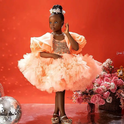 Luxury Beaded Girls Birthday Party Dresses Customized Short Flower Girl Dresses Princess Baby Girls Pageant Gowns for Photoshoot