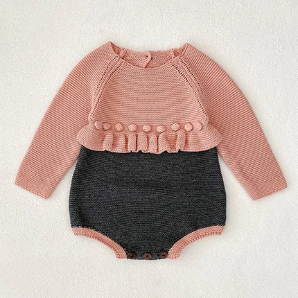 2025 New Autumn 0-24M Children Clothes Newborn Baby Girls Knitted Bodysuits Long Sleeves Lace Splice Korean Style Climbing Suit