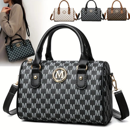 Women Alphabet Shoulder Bag with Golden "M" Logo, Synthetic Faux Leather Small Crossbody Bag for Work, Travel, Parties, and Gift