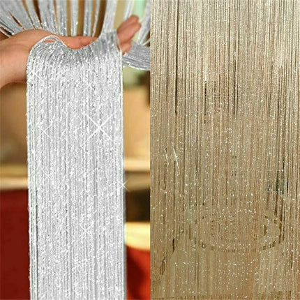 2*1M Tassel Window Curtains Shining Screen Panel Hanging Beaded Curtains Glitter String Curtain Door Fly Screen Party Decoration