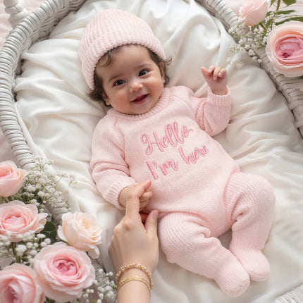 Ylsteed “Hello I'm Here‘ Knitting Newborn Photography Romper with Hat Baby Boy Girl Sweater Photo Shooting Coming Home Outfit-HD