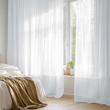 White Sheer Curtains 2 Panels Rod Pocket Light Filtering Voile Window Drapes Privacy Voile Panels for Living Room Bedroom