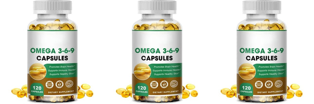Plant-Based Omega 3-6-9 Softgels Natural Dietary Supplement Supports Skin, Eye & Overall Health 100% Vegan Sourced 120 Softgels