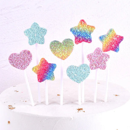 Heart Star Happy Birthday Cake Topper Colorful Star Wedding Kids Party Cake DIY Baking Cupcake Toppers Decoration Baby Shower