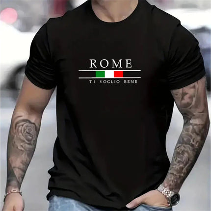 Simple Roman Letters T Shirts For Men Summer Fashion Short Sleeve 3D Italian Flag Printed T-shirts Loose Trend Streetwear Tees