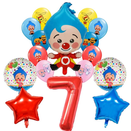 Plim Plim Cartoon Clown Red Blue Number 1-9 Balloon Set Latex Foil Balloons Baby Shower Kids Happy Birthday Party Decorations