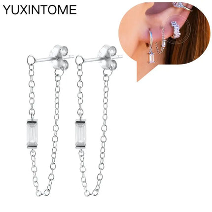 925 Sterling Silver Ear Needle Fashion Hoop Earrings White Crystal Luxury Women's Silver Earrings Wedding Women's Jewelry Gift
