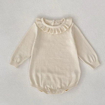 2025 New Autumn 0-24M Children Clothes Newborn Baby Girls Knitted Bodysuits Long Sleeves Lace Splice Korean Style Climbing Suit