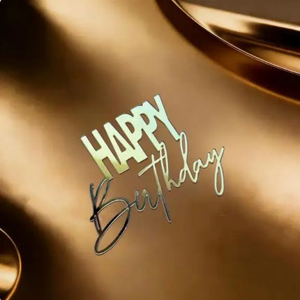 New Side Happy Birthday Cake Toppers Decoration Gold Acrylic Kids Birthday Party Cake Topper for Baby Shower Gift Baking Supplie