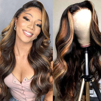 26Inch Ombre Lace Front Wig Human Hair 1B/30 Highlight Body Wave Lace Front Wigs Human Hair Pre Plucked 13x4 Hd Lace Frontal Colored Glueless Wigs Human Hair 200% Density