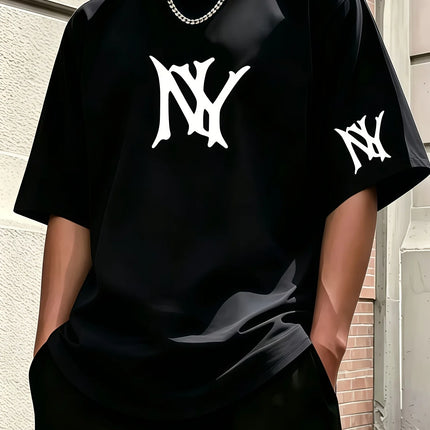 Unisex NY Print Short Sleeve T-Shirt, Casual Loose Crew Neck Soft Tee, Easy Match Daily Street Wear Summer Top for Men Women