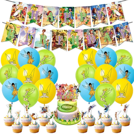 Cartoon Tinker bell Kids Birthday Party Decoration Tableware Elf Fairy Paper Plate Tablecloth Balloon Tinkerbell Party Supplies