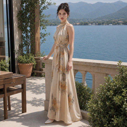 Summer Dresses 2026 Dresses for Woman Wedding Guest Dresses Maxi Dress Woman Elegant Vacation Floral Halter Chiffon Beach A Line