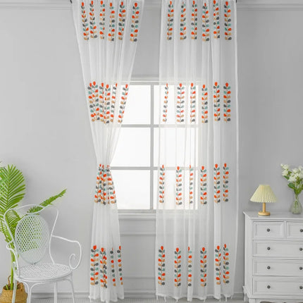 Embroidery four-color leaf curtains, living room balcony decoration curtains