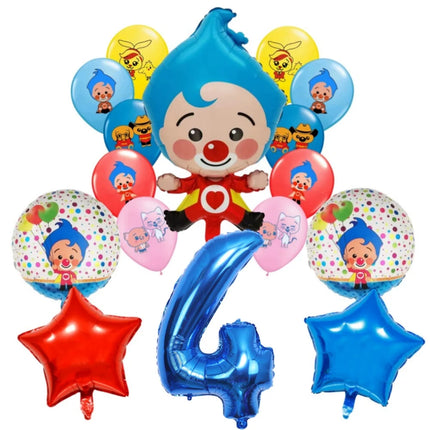 Plim Plim Cartoon Clown Red Blue Number 1-9 Balloon Set Latex Foil Balloons Baby Shower Kids Happy Birthday Party Decorations