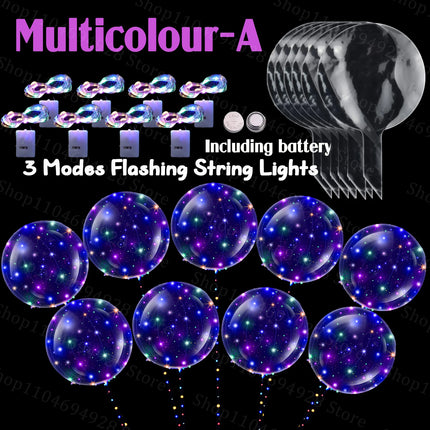 10-100Sets Led Balloons with Batteries Light Up Clear Glow Balloons for Wedding Birthday Prom Baby Shower Glow Stick Party Decor