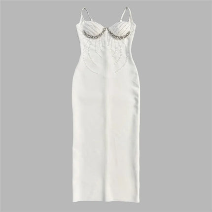 Women Sexy Beading Spaghetti Strap Bandage Dress Bodycon Clothes Club Party Celebrity Elegant Dresses