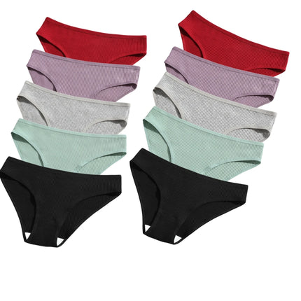 10Pcs/Set Women Cotton Briefs Breathable Panties Low Waist Briefs Sports Solid Soft Skin-Friendly Underwear Daily Wear S-XXL