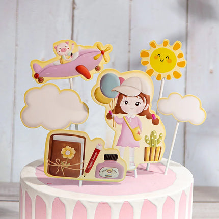 One With Butterfly Cake Topper Bowtie Happy Birthday Anniversary Kids Adult Pink Cupcake Baking Decor Party Flag One Year Old