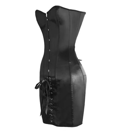 S-6XL Satin Women's Long Torso Corset Lace Up Overbust Punk Style Bustier Everyday Club Wear Dress Plus Size Black