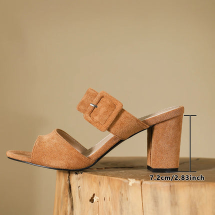 2026 Women's Round Heel Mule Square buckle thick heel Sandals Insole and Cushioned Outsole for Arch Support Casual High Heels