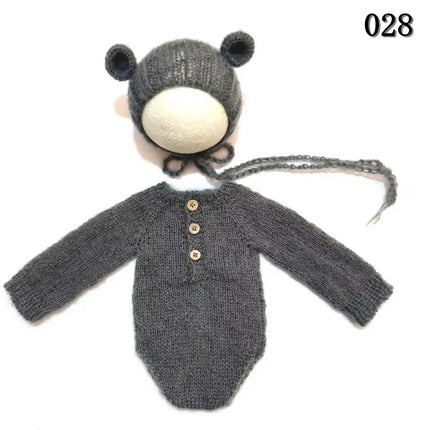 Newborn Photography Props Mohair Bodysuit Jumpsuit +Teddy Bear Clothing Accessories