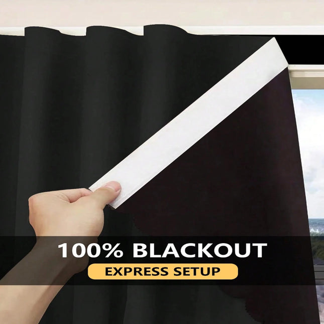 1pc 100% Blackout Curtain, Self-Adhesive No Drilling Required, Sunlight Blocking Heat Insulation Privacy Protection