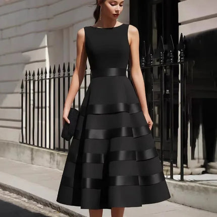 New Fashion Black Party Dress Spring Summer Women's Sleeveless O-neck Patch Designs Elegant Prom Maxi Dresses For Women Vestidos
