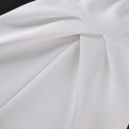 Elegant Dresses for Women New Style Off the Shoulder Bow Decorate White Solid Sheath Package Hips Front Split Mid Calf Dress New