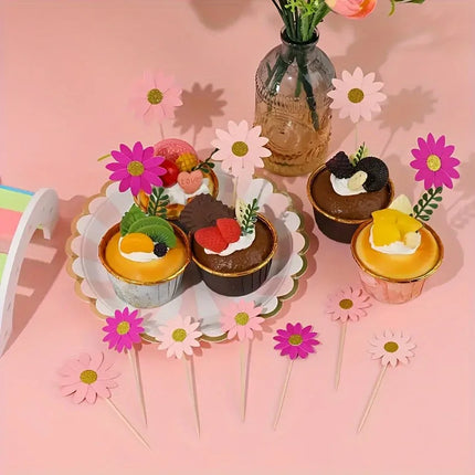 24pcs Daisy Themed Party Supplies Mixed with Flowers Perfect for Decorating Cupcakes Toothpicks and Birthday Celebrations